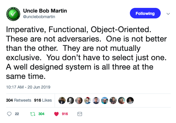 Uncle Bob on Imperative, Functional and Object-Oriented